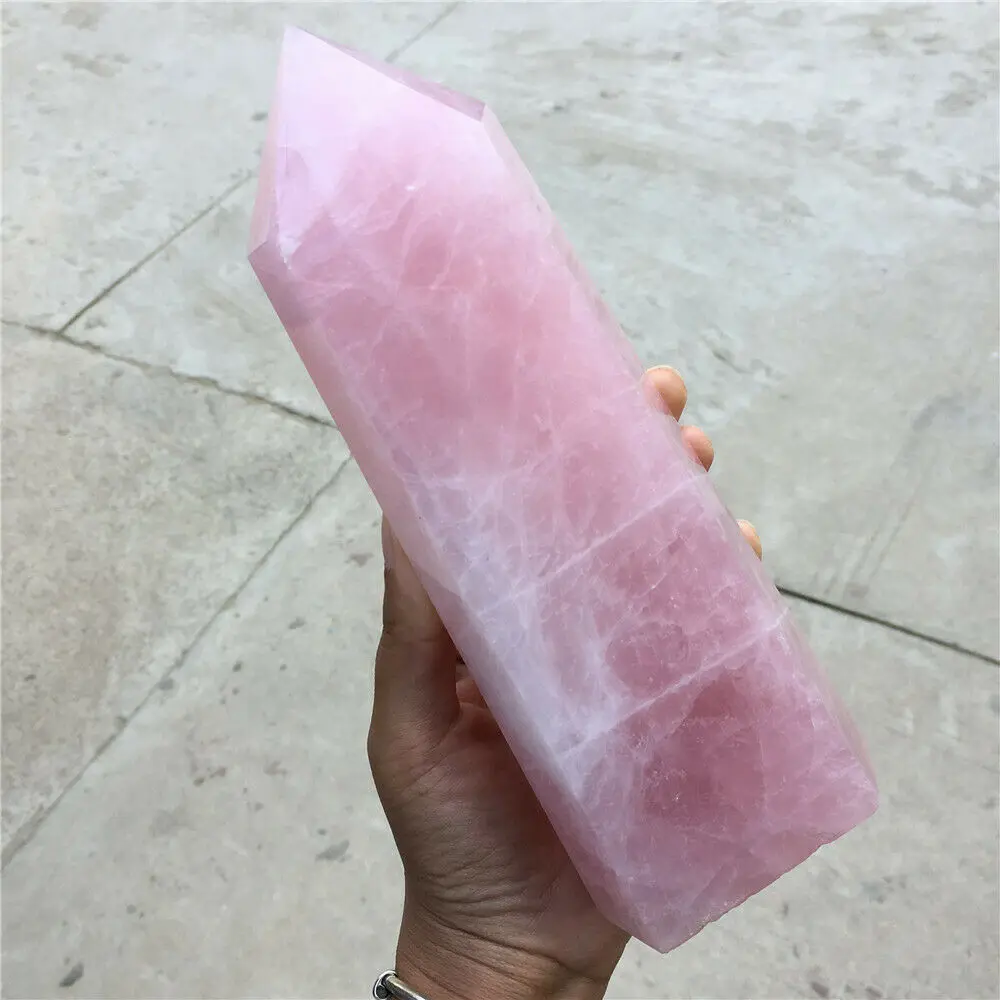 Store Naturlige Pink Rose Quartz Krystal Obelisk Wand Punkt Healing