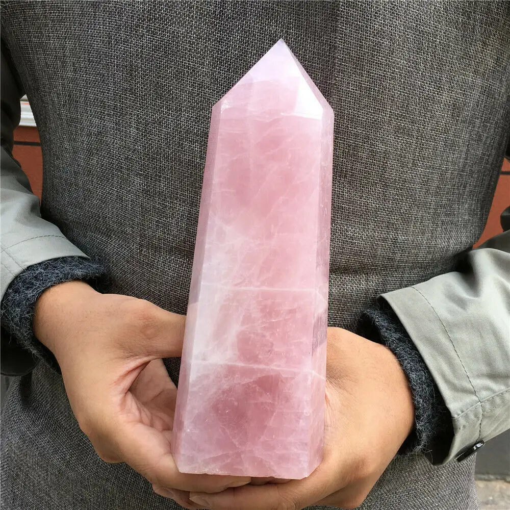 Store Naturlige Pink Rose Quartz Krystal Obelisk Wand Punkt Healing