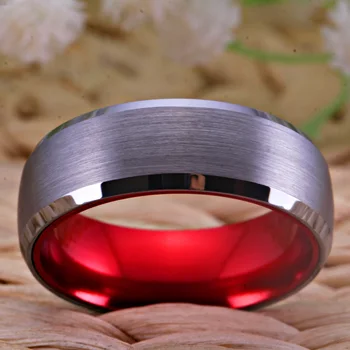 Classic Mænds bryllup & Engagement Smykker Rød Forgyldt Ring for Kvinder 8mm Wolfram Ring Mat Færdig Bryllupsdag Ringe