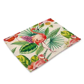 Grøn Plante, Blomst Flamingo Fugl Tabel Coastere Tropic Stil Banana Leaf Design Mat Klud Dækkeservietter Sæt Tabel Isolering Pad Cup