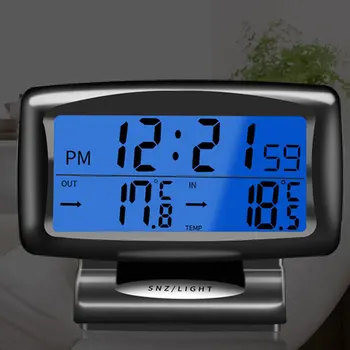 Multi-funktionel 2-i-1 12V Car Auto LCD Digital Ur Termometer Temperatur Spænding Meter Skærm