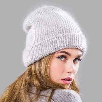Kvinder Vinteren Kanin Pels Hatte, Huer Varm Lang Pels Skullies Huer Kvindelige Caps Bred Manchet Unge Style Hat til Kvinder