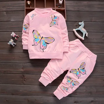 BOTEZAI Børn Piger Tøj Sæt 2021 Sommer Mode Stil Butterfly Trykt T-Shirts+Bukser 2stk Baby Piger Tøj Sæt