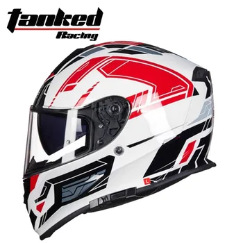 ECE-Certificering Tanket Racing Fuld ansigtsmaske, Motorcykel Hjelm ABS Dobbelt linse Motorcross Motorcykel Hjelme ridder beskyttelse