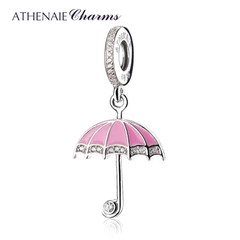 ATHENAIE 925 Sterling Sølv med ZIRKONIA Pink Emalje Beskytte Dig Paraply Vedhæng Perle Charms