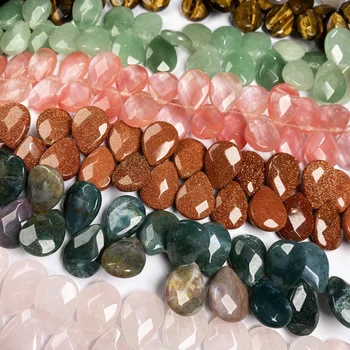 Natursten Vand drop form Facetteret krystal Halvfabrikata Løse perler Til smykker at gøre DIY-Halskæde og Armbånd Tilbehør