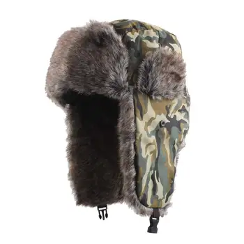 Vinter udendørs camouflage trapper hat vindtæt fløjl tyk øreklapper bombefly hatte med imiteret pels trapper hat