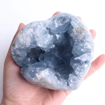Stor Størrelse på en Naturlig Blå Celestite Crystal Kærlighed Hjerte formet Cluster Drusy Geode Gave Healing Reiki Sten Indretning