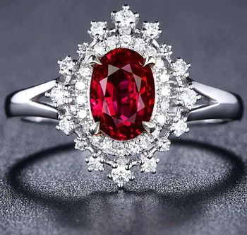 Klassisk Luksus Rød Farve Rhinestone Krystal Ring Due æg form Røde Sten Cocktail Ring For Kvinder Parti Smykker Dropshipping