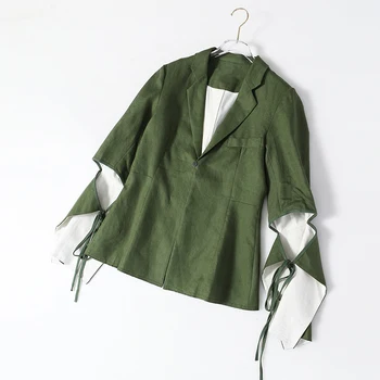 [EAM] Kvinder Grøn Forbinding Uregelmæssige Stor Størrelse Blazer Ny Revers Lange Ærmer i Loose Fit Jakke Fashion Forår, Efterår 2021 1Z177