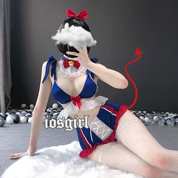 Sexet Kvinder Undertøj Snow White Cosplay Kostume Stuepige Uniform Søde Kawaii Bunny Hale Undertøj Lolita Kjole Bh Og Trusse Sæt