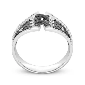 Nye Kreative Sølv Sort Pistol Dobbelt Color Line Vævning Hvid Zirkonia Ring Til Piger, Kvinder Engagement Ring Smykker R486
