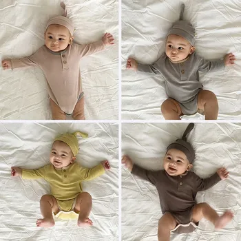 Efterår Baby Tøj Nyfødte Baby Pige Heldragt, Solid Langærmet Drenge Jumpsuits Med Hat Bomuld Baby Tøj Hjem Udstyr