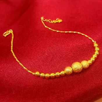Mode 14K Guld Ankelkæde for Kvinders Smykker Krat Heldig Perler Fodlænker Gul Guld Kæde Smykker Fødselsdag Gaver til kæresten