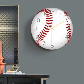3D Ball Wall Clock Akryl Flytbare Sport Basketball, Baseball Form Hængende Ure til Børn Værelser med Hjem Stue indenfor dekoration