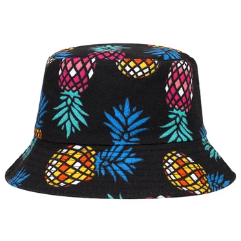 Fashion sommer Bucket Hat Mænd Kvinder i hip hop panama Cap Ananas Print Fiskeren Hat Dobbelt-sidet med foldbar Fiskeri Hatte