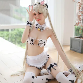 Japanske Kvinder Animationsfilm Mælk Koen Stuepige Lingeri Sæt Sexet Cosplay Kostume Søde Undertøj, Bh og Trusse Strømper Forklæde Bikini Sæt