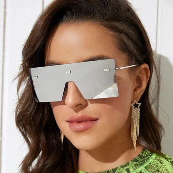 2020 Luksus Brand Designer Mode Overdimensionerede Uindfattede Square Solbriller Kvinder Mænd Vintage Hældning Siamesiske Sol Briller UV400
