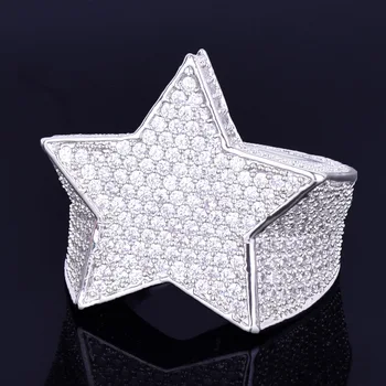 Mænds Stjerne Ring 18 K Copper Charm Guld Farve Fuld Zircon RING Mode, Hip-Hop, Rock Smykker