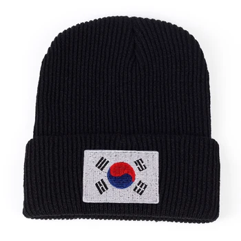 Høj kvalitet Vinteren kvinder strikket uld hat mode mænd og kvinder, voksne bomuld varm hat splejsning koreanske flag hip hop cap