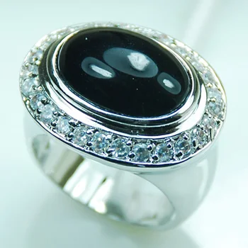 Sort Onyx Hvid Krystal Zircon 925 Sterling Sølv Ring Størrelse 6 7 8 9 10 F983