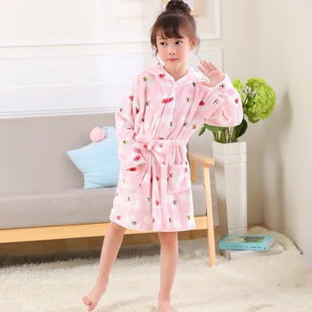 Børn Flannel Badekåber Nattøj 2020 Fashion Børn Pyjamas Hætteklædte Morgenkåbe Blød Badekåbe Søde Piger Robe Tegnefilm Kjole
