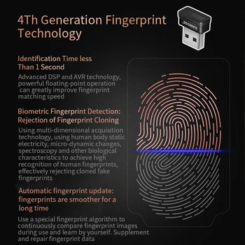 SUNROSE USB-fingeraftrykslæser til bærbar Fingerprint Identification Windows Hej Kryptering For Win10