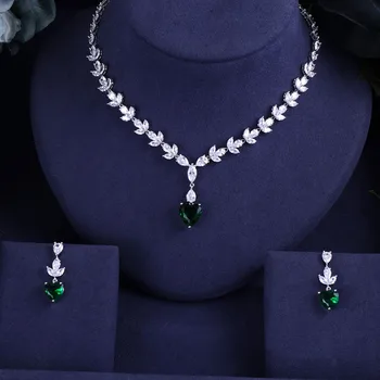 Jankelly Grøn luksus 2stk Brude Zirconia Smykker Sæt Til Kvinder Hjertet Luksus Dubai Nigeria CZ Krystal Bryllup Smykker Sæt