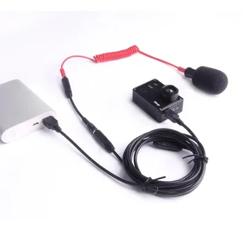 Mini-USB-3,5 mm Ekstern Mikrofon Og Opladning Kabel til GitUP Git2/Git2P/G3/F1-Action-Kamera, 2 i 1 Oplade Kabel