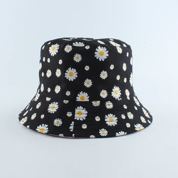 Sommeren Tusindfryd Bucket Hat Kvinder Mode Bomuld Sol Hatte Reversible Bob chapeau Femme Blomster Panama Hat Fiskeren Hat