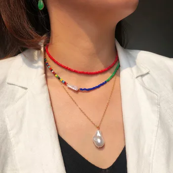 Multilayer Rainbow Farverige Perler Halskæde Kvinder, Piger Choker Uregelmæssige Perler, Vedhæng, Halskæder Etnisk Boheme Kvinde Smykker