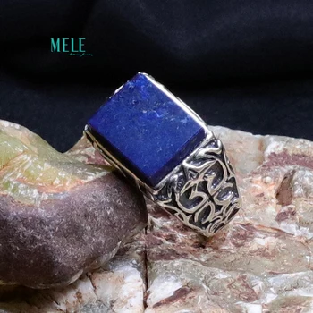 Naturlig høj kvalitet Lapis-lazuli 10*14 Rektangel 925 sølv Ring Retro Enkelthed Open i stand-ring