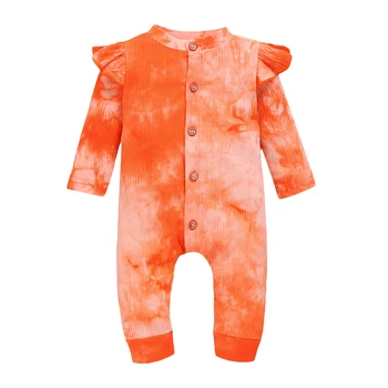 Toddler Baby Pige langærmet Buksedragt Efteråret casual Mode Tie-dye Single-breasted Et Stykke Lange Rompers