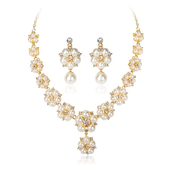 Mode rhinestone perle elegant brude smykker sæt DIY Bryllup dekorationer crystal forgyldt halskæde øreringe ornament håndværk