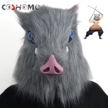 Coshome Animationsfilm Demon Slayer Hashibira Inosuke Maske Kimetsu ingen Yaiba Cosplay Gris Hoved maske Accessories til Mænd Halloween Party