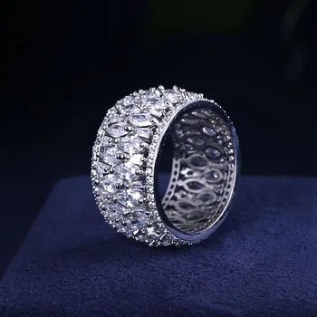 Trendy Kvinders Smykker håndlavede Cubic zirconia Ring hvid guld-farve Ringe Med Skinnende Østrigske Krystaller R90139R