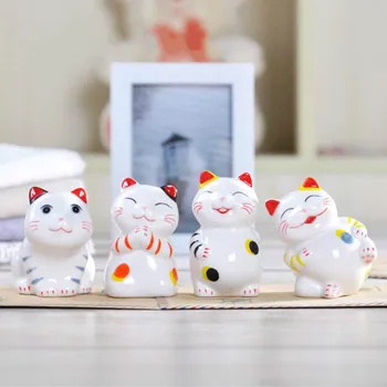 Kinesisk Stil Lucky Cat Åbning Gave Små Søde Kat håndmalede Keramiske Smykker Hjem Tilbehør til Udsmykning Moderne