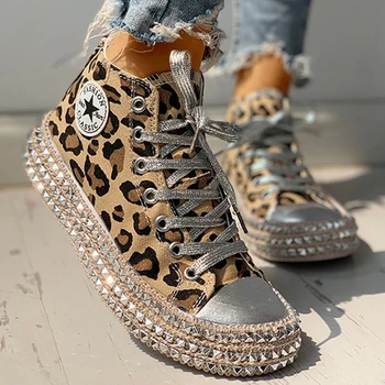 2020 Kvinde Foråret Leopard Print-Kanvas Fashion Sneakers Rhinestone Paillet Fladskærms Vilde Kvinder Sko Unge Casual Sko Plus Size78