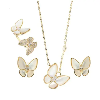 SINZRY nye mode kreative smykker zircon shell charme søde sommerfugle vedhæng øreringe ring dame smykker sæt