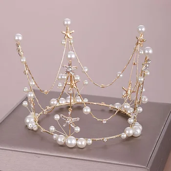 Hot Salg Koreansk Mode Kolde Metal Hvid Krystal Simuleret Pearl Tiaras Kroner Øreringe Brude Bride Bryllup Smykker Sæt