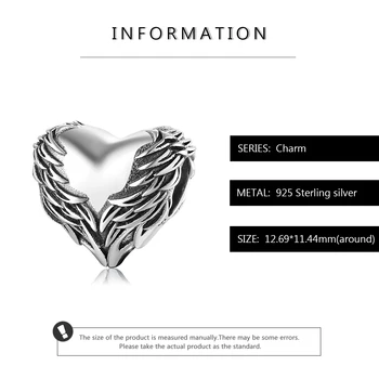 Hult Hjerte 925 Sterling Sølv Heldig englevinger Perler til Smykker Passer Oprindelige Europæiske Charms Armbånd