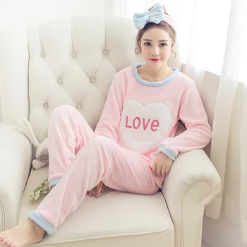Koreanere Flannel Varmt Nattøj til Kvinder med Lange Ærmer Hjem Passer til Damer nattøj tegnefilm Velour Pyjamas sæt Tyk Feminino Pyjamas