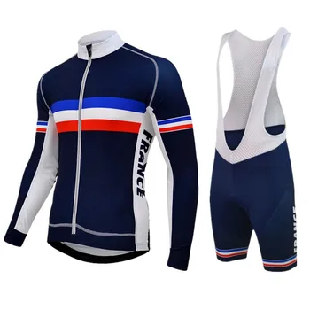 Sommeren Pro blå Frankrig team Cykling langærmet Trøje Bib Shorts sæt Herre 2019 trøje med lange ærmer sæt triathlon