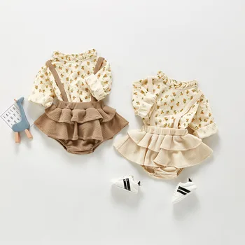 2021 Spring Nye Blomster Baby Pige Tøj Sæt Til Nyfødte Baby Langærmet Bluser + Buksedragt Overalls Fashion Baby Pige Tøj
