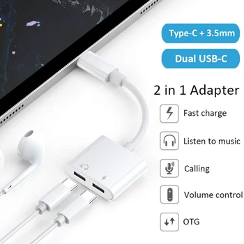 Dual USB Type C Splitter DAC 2-i-1 Audio Hurtig Opladning Type C til 3.5 mm Hovedtelefon Adapter til Google Pixel Huawei Xiaomi Oneplus
