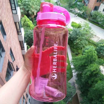 Nye Ankomst 2000ml 2L Lilla Pink 2000ml Mode Bærbare Plads Herbalife Ernæring Brugerdefinerede Shaker stropper halm vandflaske