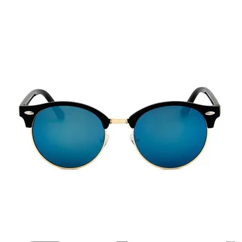2019 Retro Solbriller Kvinder Mænd Classic Brand Designer Unisex Runde solbriller Halv Frame Nitte Farve Film Oculos UV400 Z335