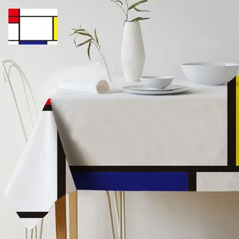 Geometriske Farve Kunst Mondrian Plaid Mønster Udsmykning Stil, Vandtæt Linned, Duge Hjem Galleri Bruser Dekorative Dug