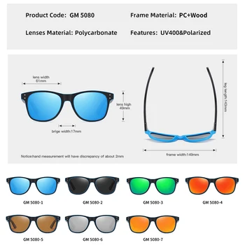 GM Naturlige Bambus Solbriller til Mænd Træ Sol Briller Polariserede Solbriller Rektangel Linser Kørsel UV400