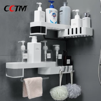 CCTM Kreative Badeværelse Hylde Roterbar Opbevaring Hylde Til Toilet Køkken Hjem Arrangør Med Krog Wall-mount Badeværelse Tilbehør